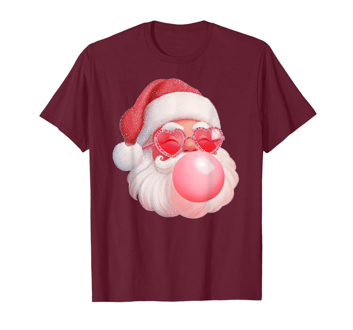 Retro Santa Claus Christmas Bubble Gum Pink Heart Sunglasses T-Shirt