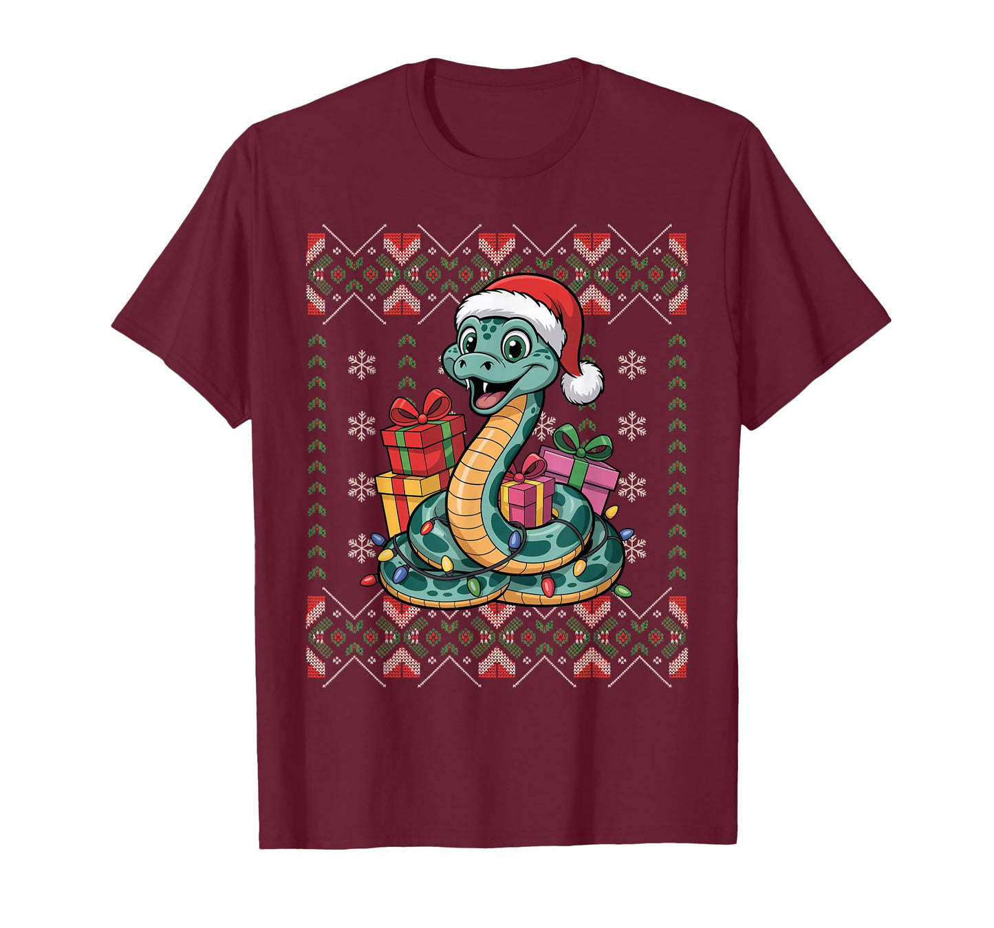 Santa Snake Christmas Ugly Sweater Funny Holiday Pajamas T-Shirt