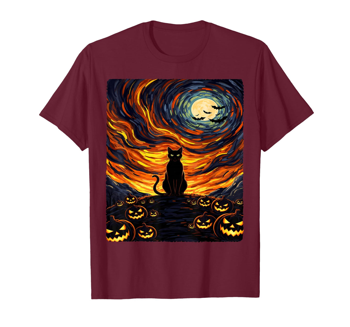 Halloween Black Cat Costume Van Gogh Starry Night Men Women T-Shirt