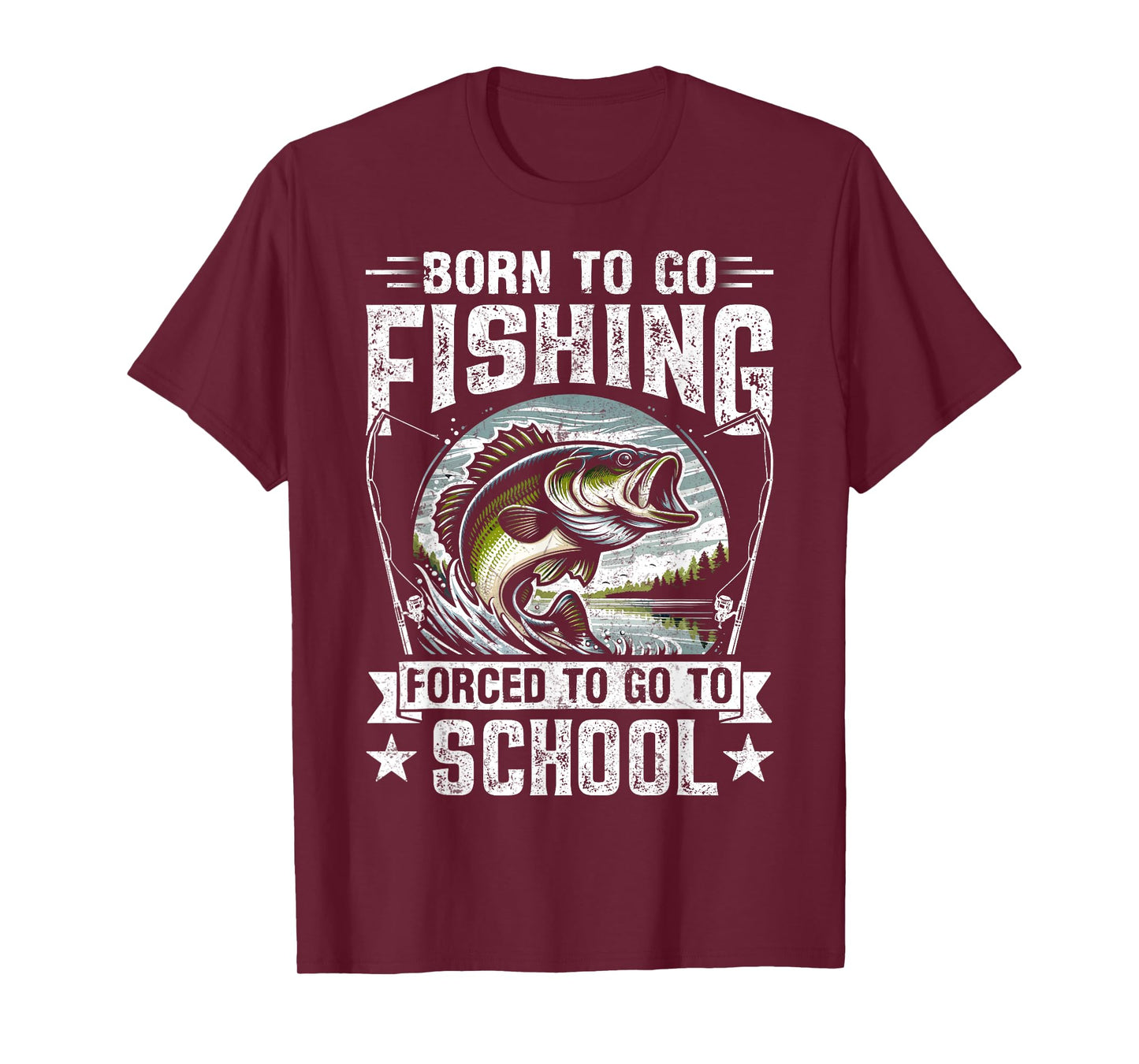 Teen Boys Fishing Shirt Forced To Go To School Bass Fish T-Shirt