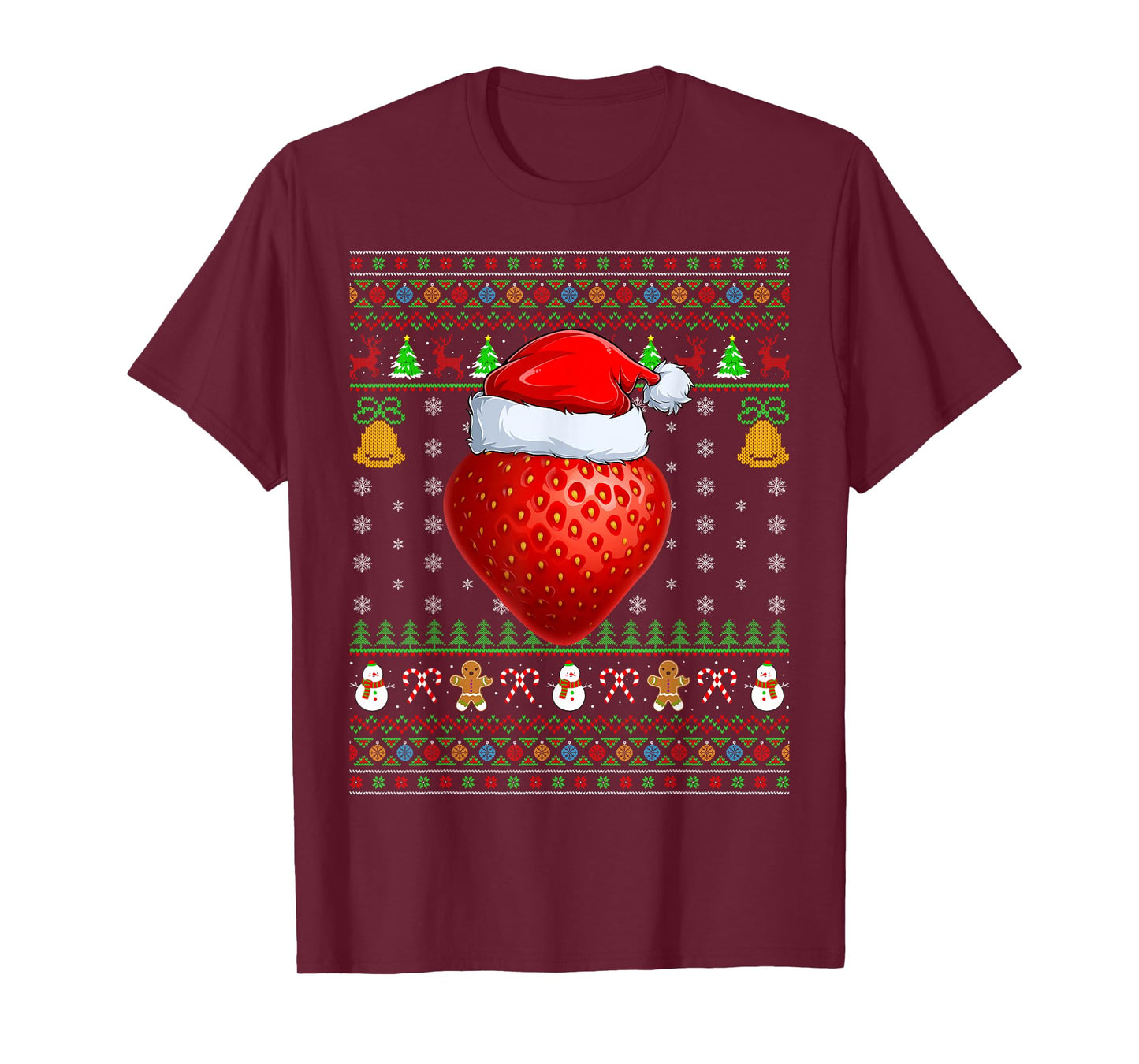 Strawberry Christmas Lights Funny Santa Ugly Sweaters Xmas T-Shirt