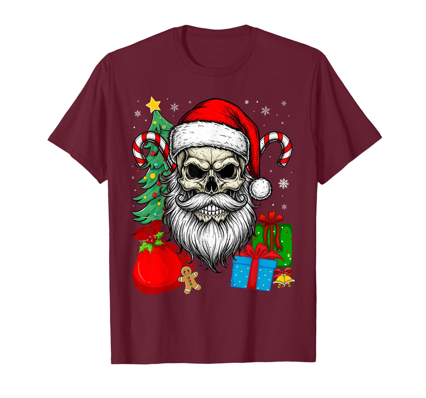 Santa Skull Skeleton Candy Cane Christmas T-Shirt