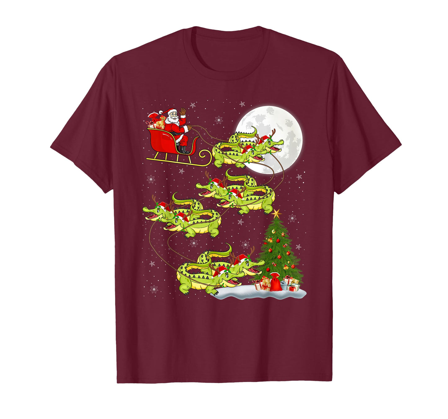 Crocodile Alligators Santa Sleigh Flying Funny Christmas T-Shirt