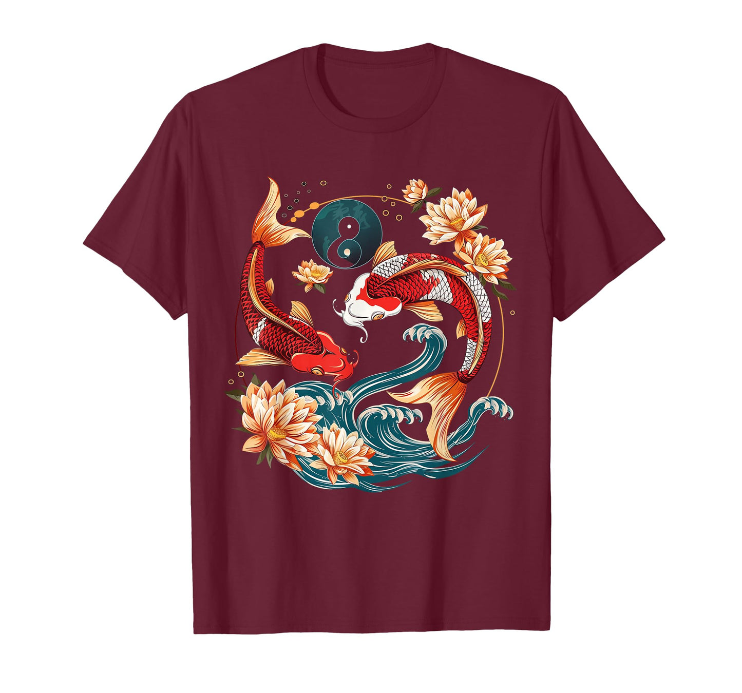 Japanese Koi Fish Vintage Lotus Flowers T-Shirt