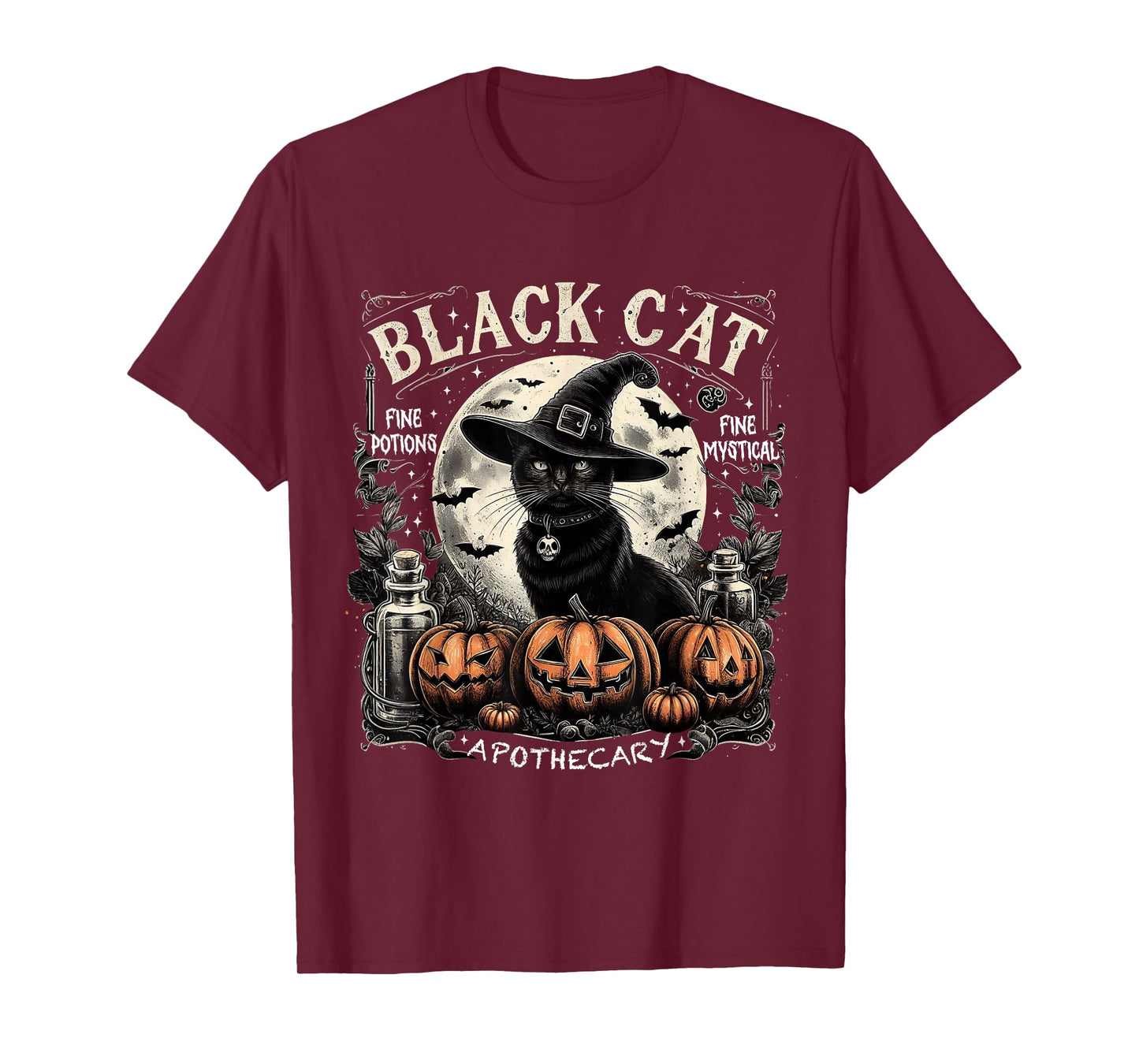Black Cat Apothecary Vintage Halloween Gothic Art T-Shirt