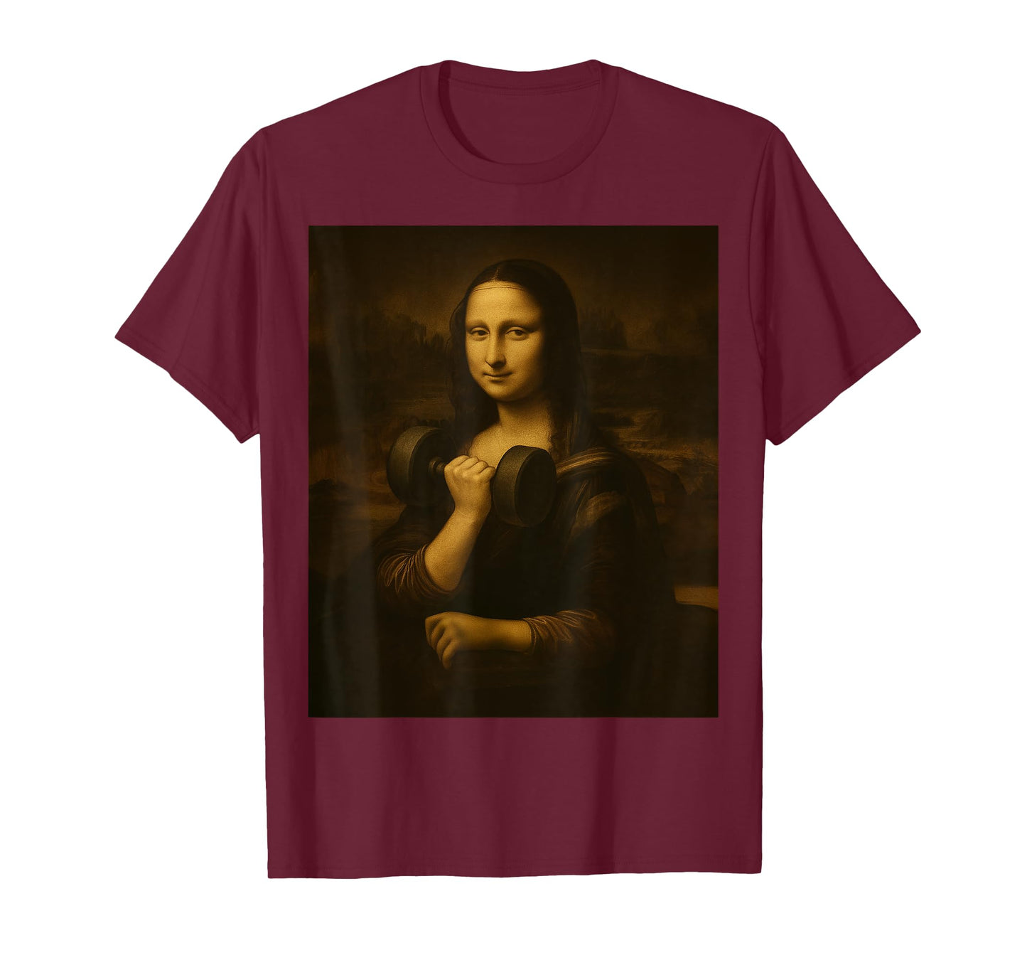 Funny Mona Lisa Dumbbell Curl Muscle Fitness Gym Lover T-Shirt