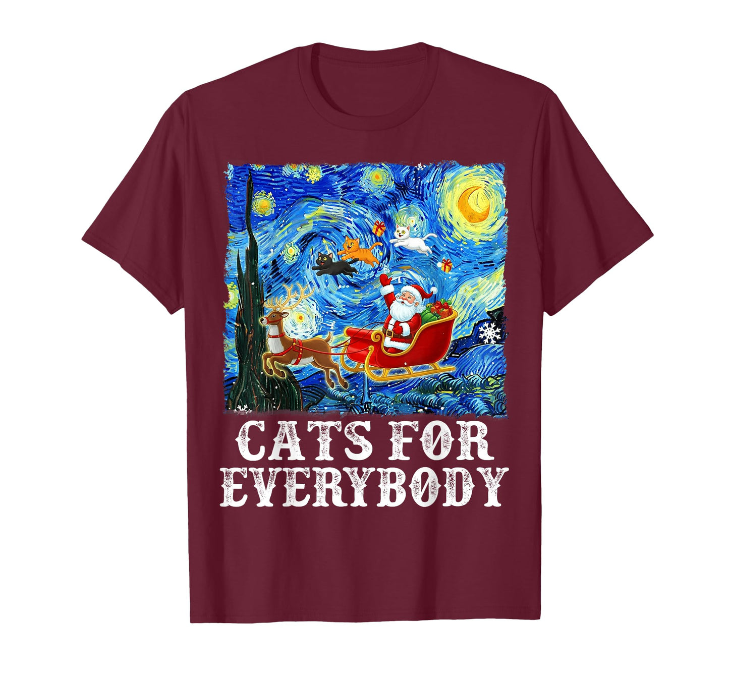 Cats for Everybody Santa Cat Xmas Starry Night Christmas T-Shirt