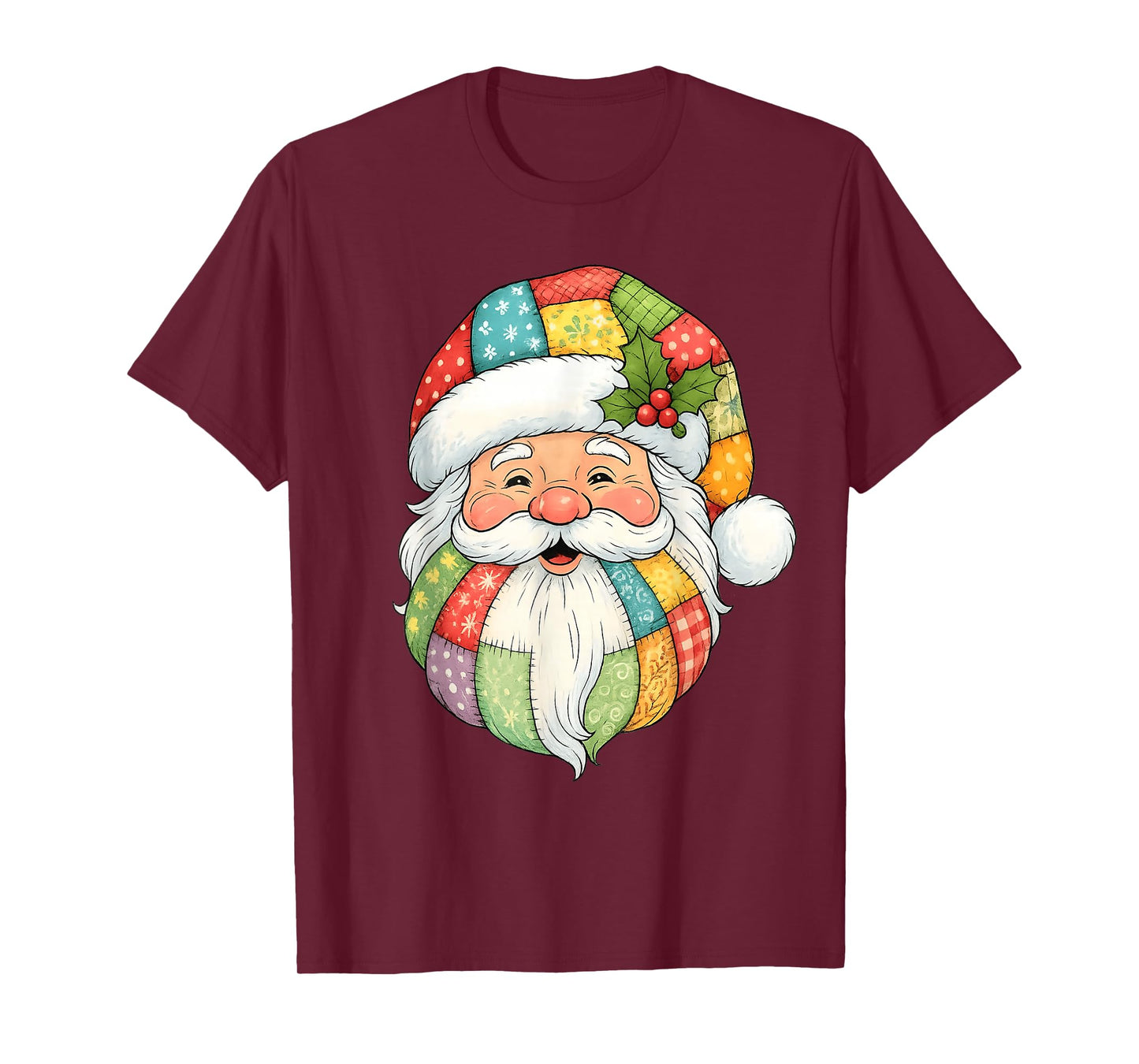 Retro Vintage Patchwork Santa Claus Christmas Men Women Kids T-Shirt