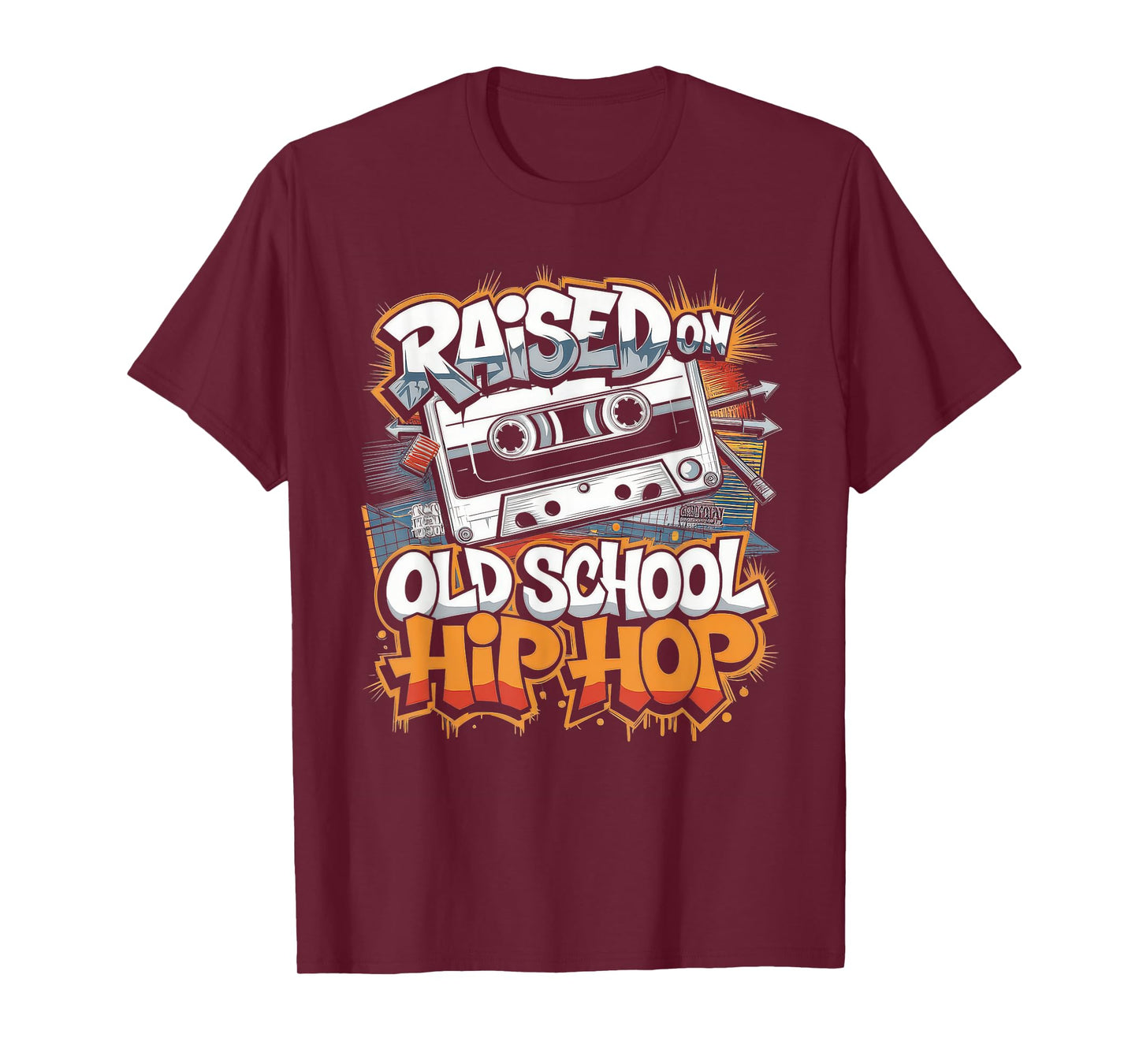 RAISED ON OLD SCHOOL HIP HOP Tshirt Cassette Graffiti Rap T-Shirt
