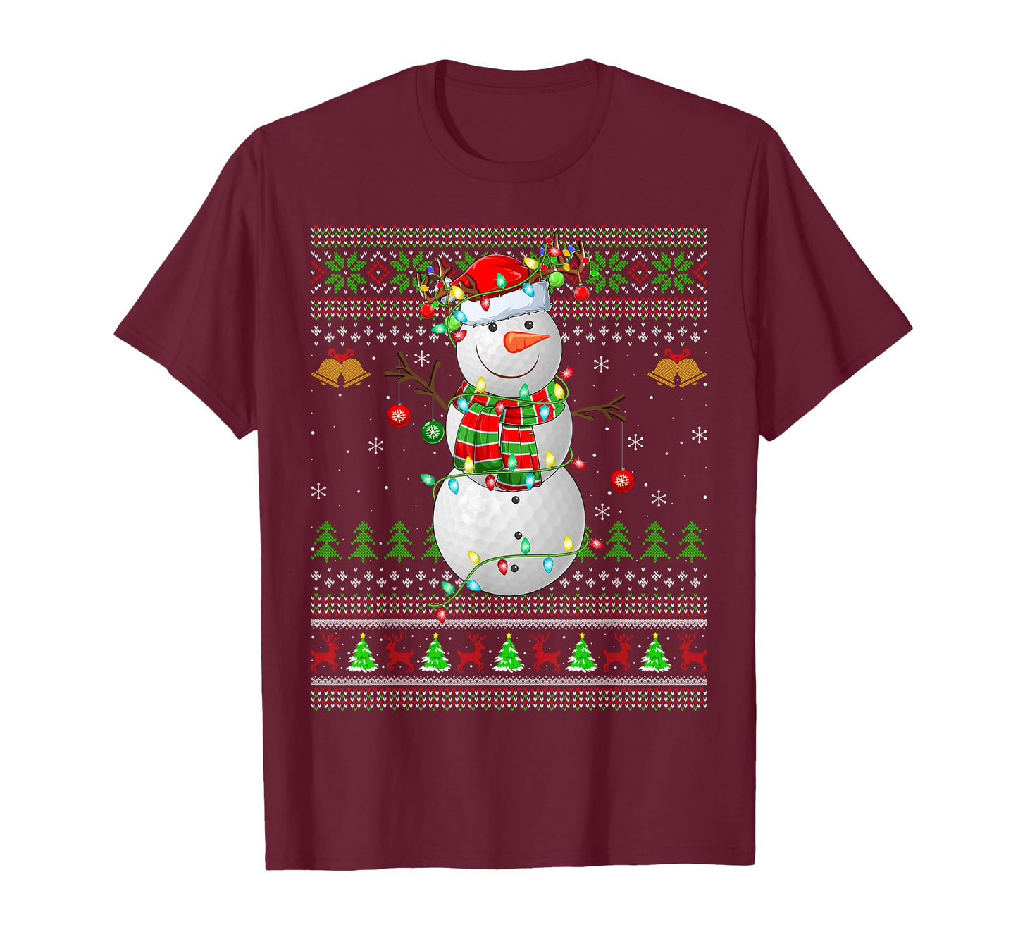 Golf Snowman Ugly Christmas Sweaters Golfing Golfer Xmas T-Shirt