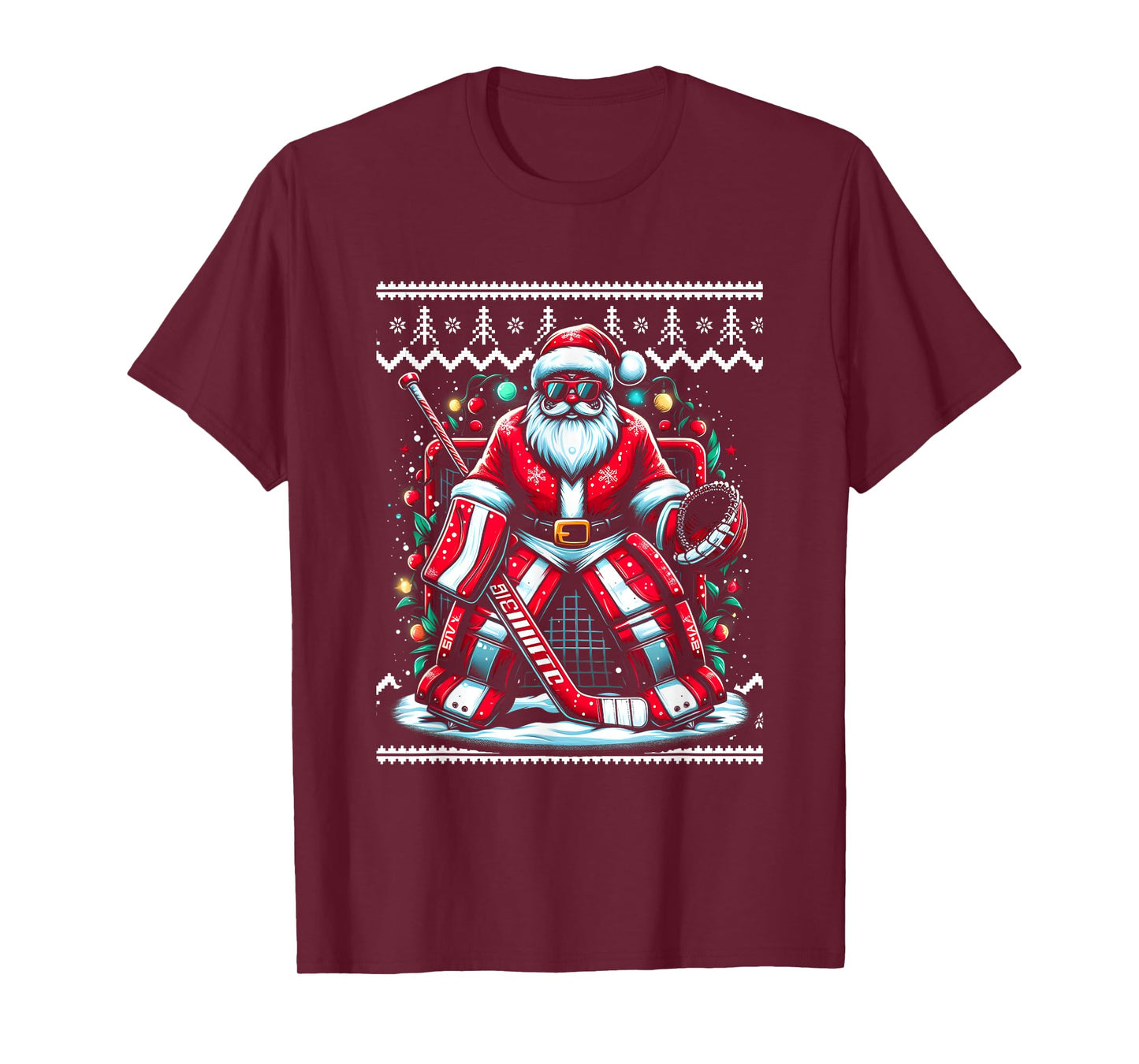 Merry Christmas Santa Hockey Goalie Ugly Christmas Sweater T-Shirt