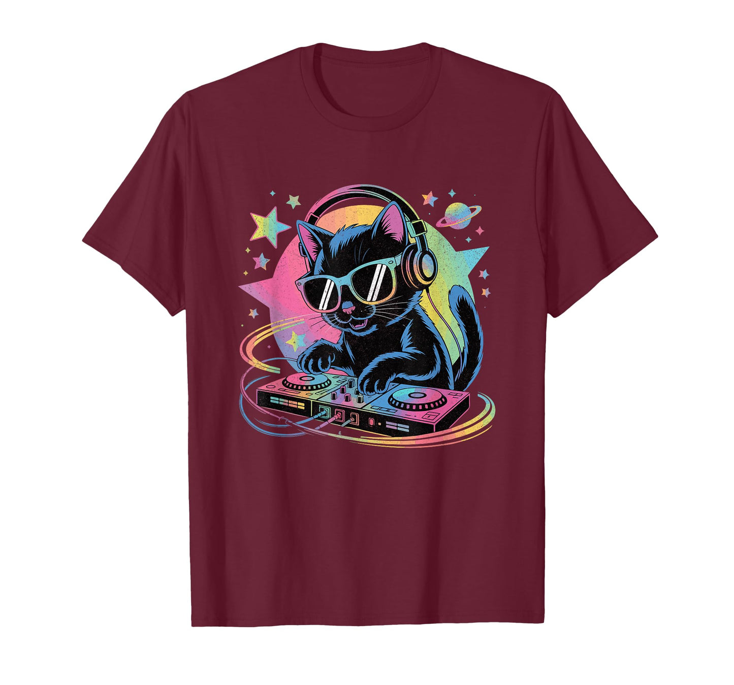 DJ Cat Cool Music Cat DJing on Turntable Funny Cat Lover T-Shirt