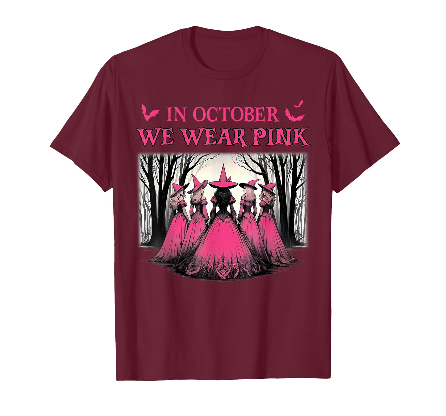 Retro in October We Wear Pink Witch Breast Cancer Awareness T-Shirt