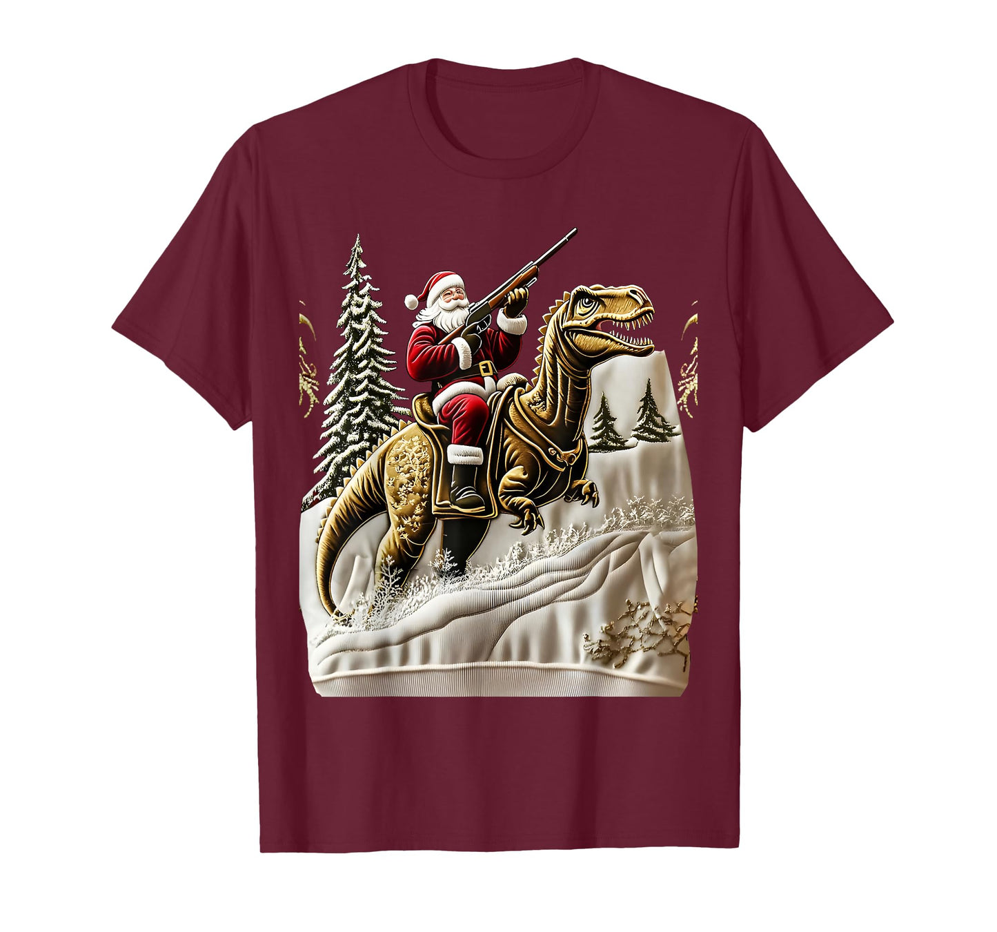 Santa Claus and Dinosaur Print Christmas T-Shirt