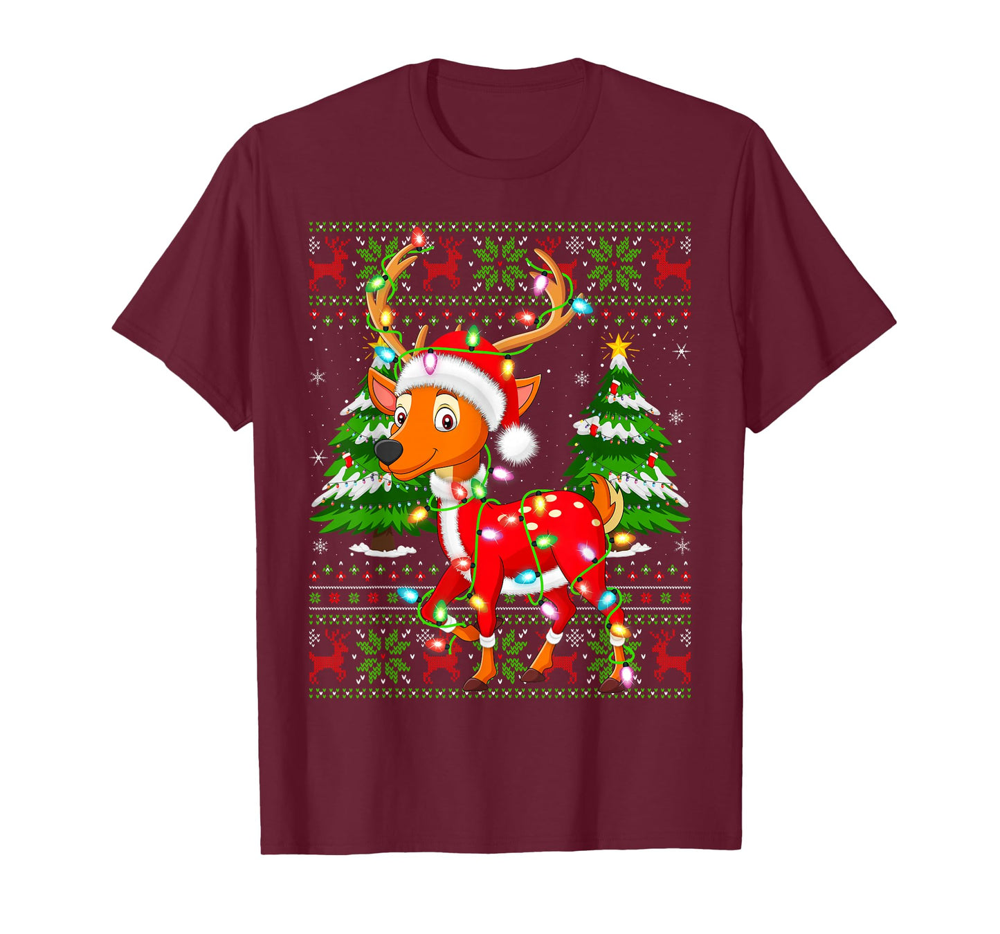 Deer Christmas Lights Santa Costume Ugly Xmas Sweaters T-Shirt