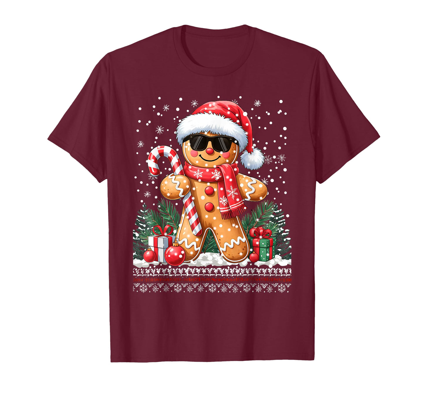 Cool Gingerbread Ugly Sweater Santa Hat Christmas Xmas Boy T-Shirt
