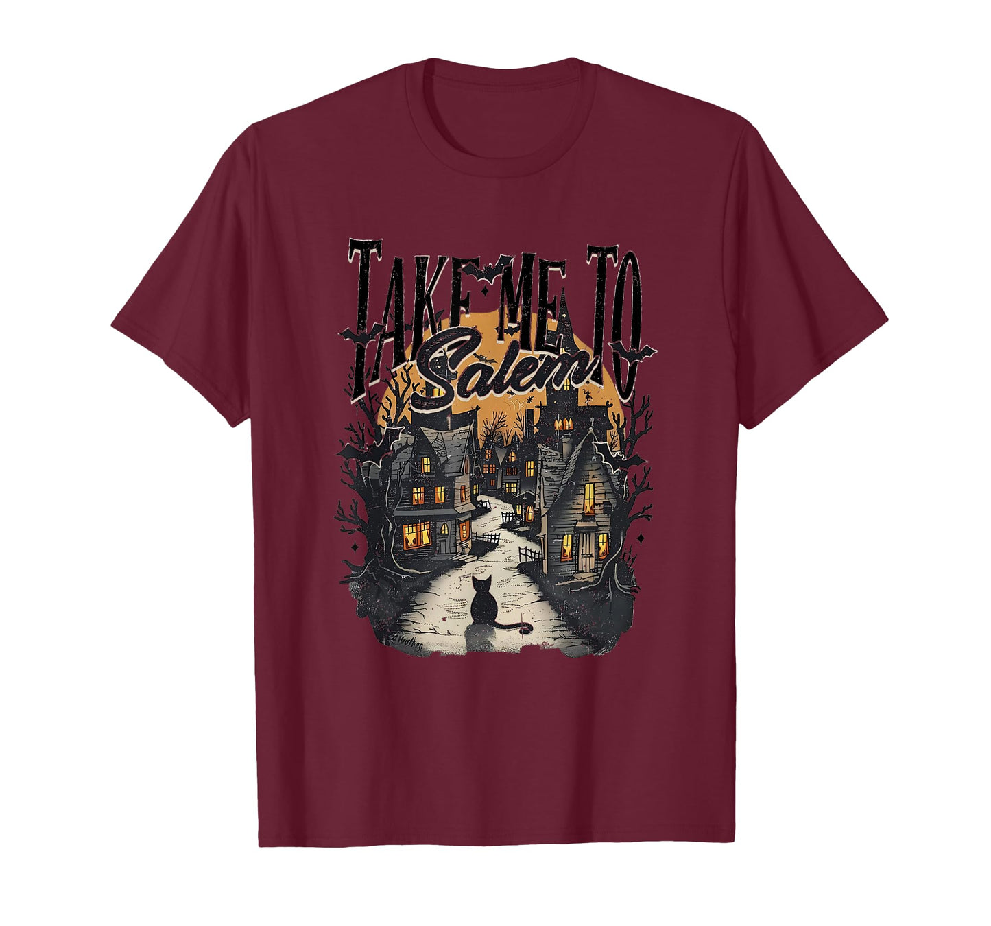 Take me to Salem Retro Halloween Black Cat Spooky Season T-Shirt