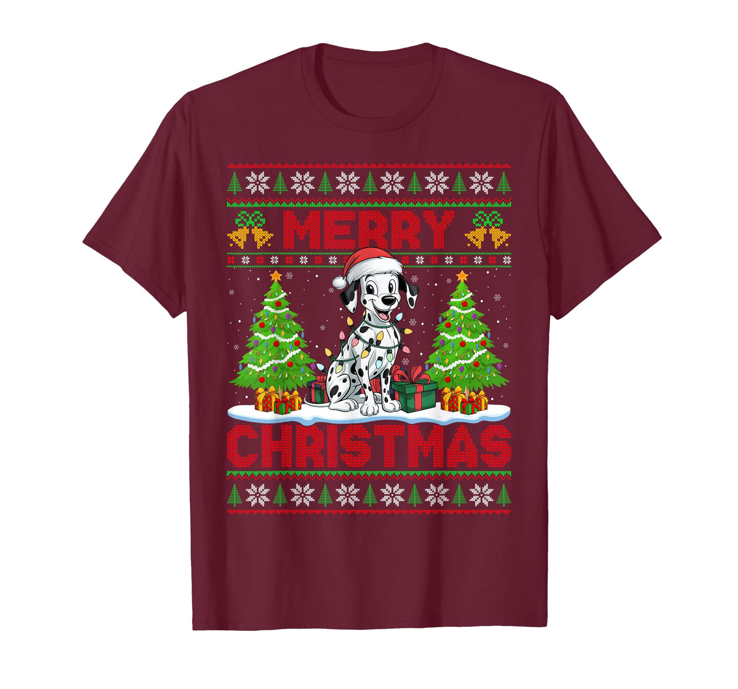 Dalmatian Ugly Christmas Sweaters Funny Pet Dog Lights Xmas T-Shirt