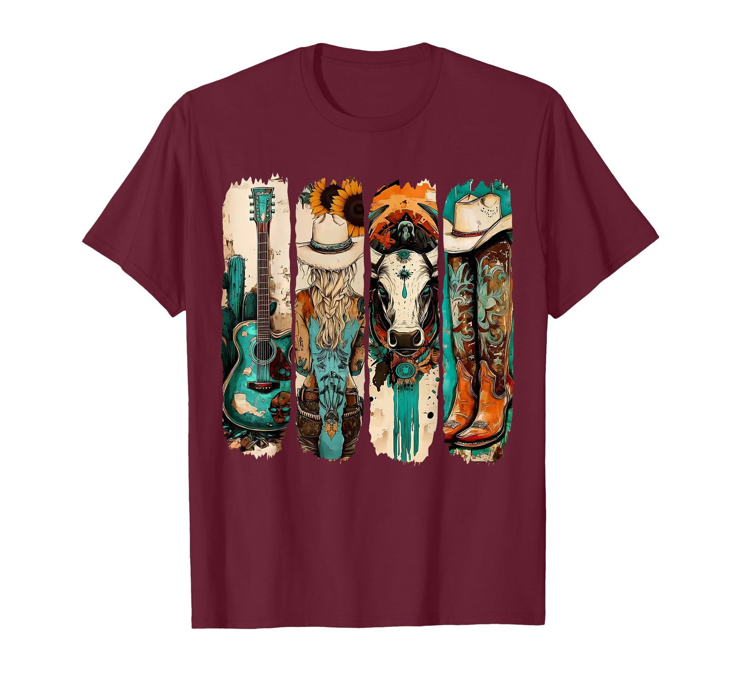 Western Cowgirl Vintage Cowboy Boots Western Turquoise T-Shirt