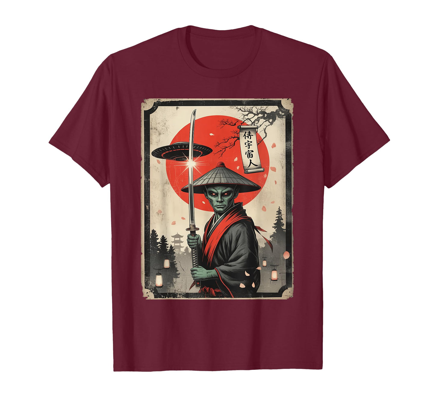 UFO Alien Samurai Japan Ukiyo-e Cyberpunk Manga Funny Art T-Shirt