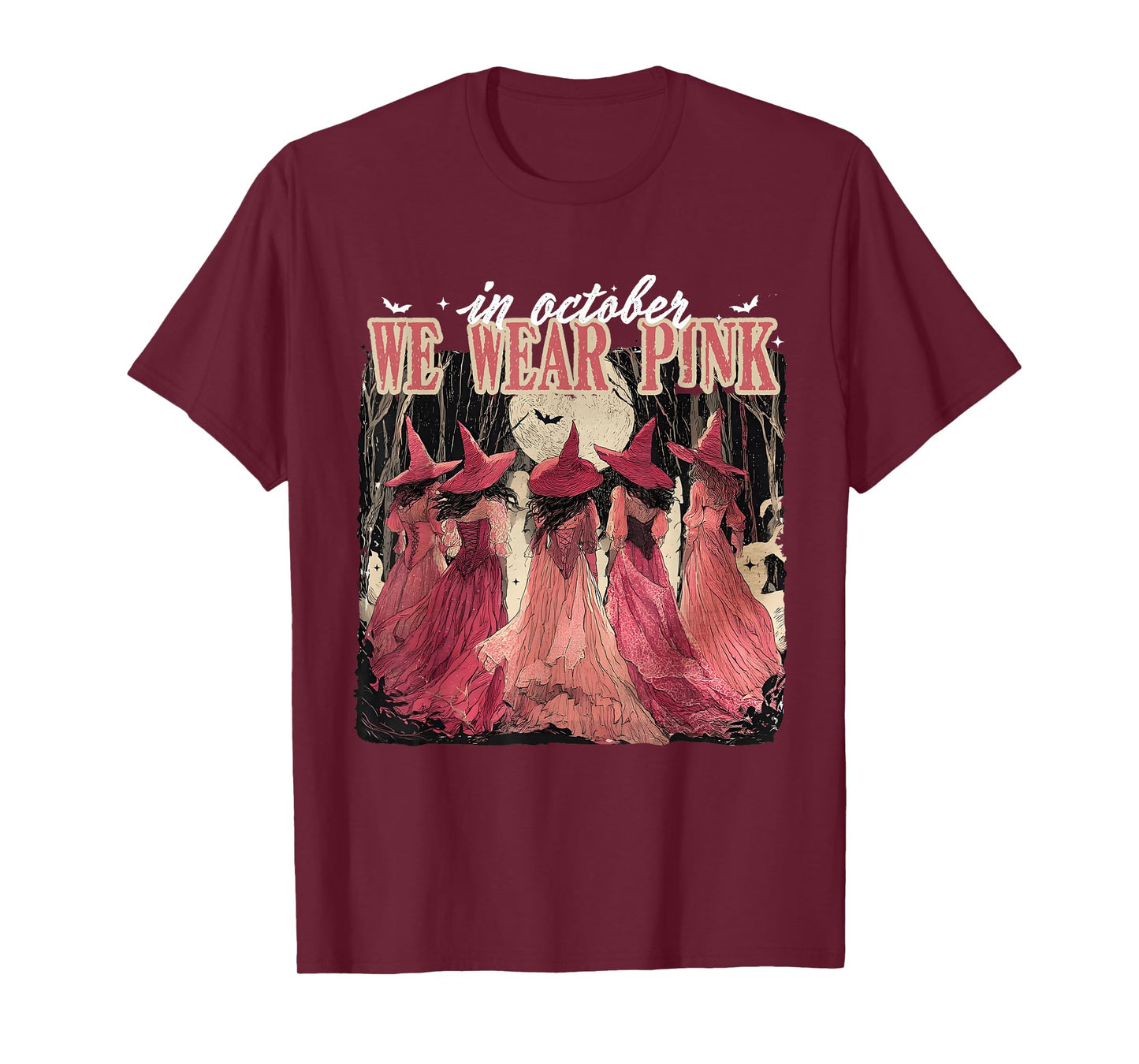 in October We Wear Pink Breast Cancer Witch for Women T-Shirt