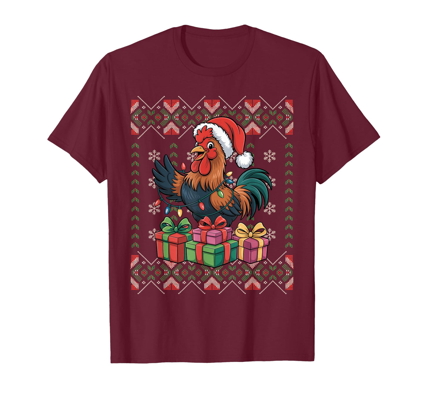 Santa Rooster Christmas Ugly Sweater Funny Holiday Pajamas T-Shirt