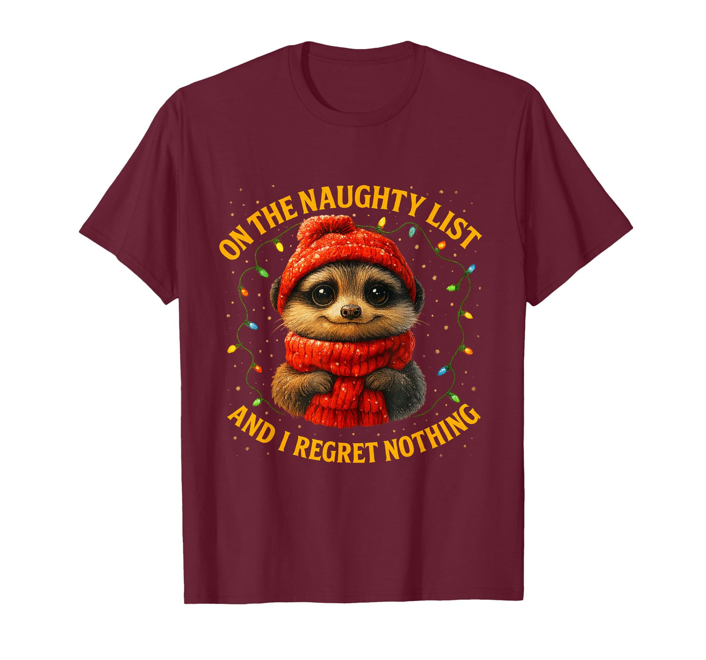 On The Naught List and I Regret Nothing Christmas Racoon T-Shirt