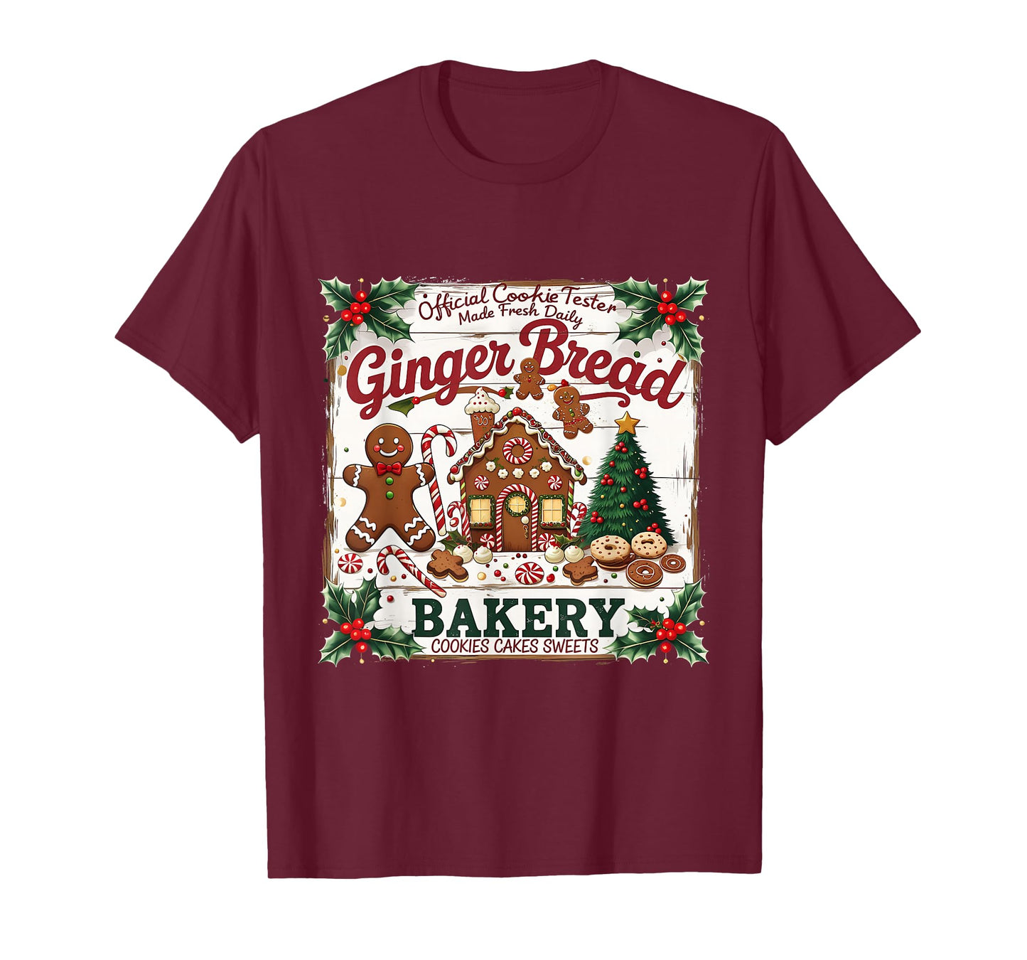 Gingerbread Bakery Christmas Cookie Dealer Holiday Vintage T-Shirt
