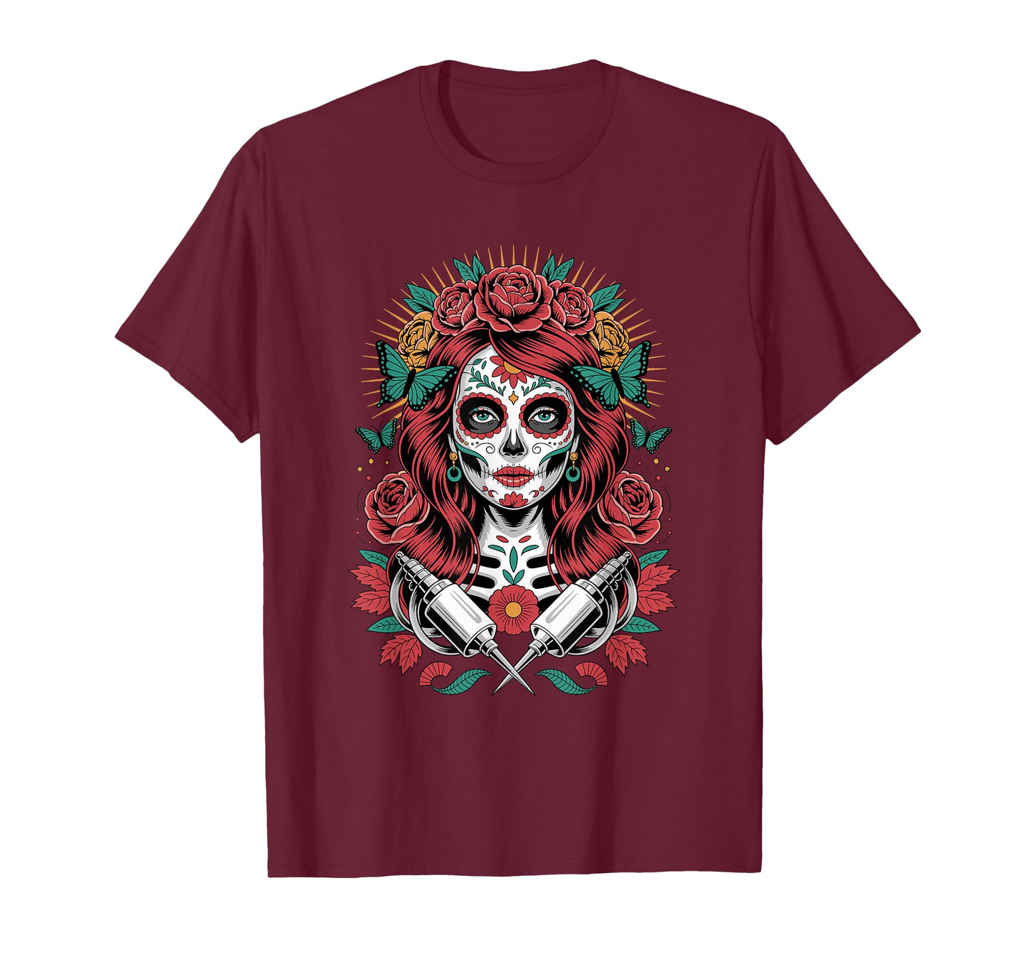 EL Dia DE Los Muertos Rose Girl Catrina V6- Dead Day T-Shirt