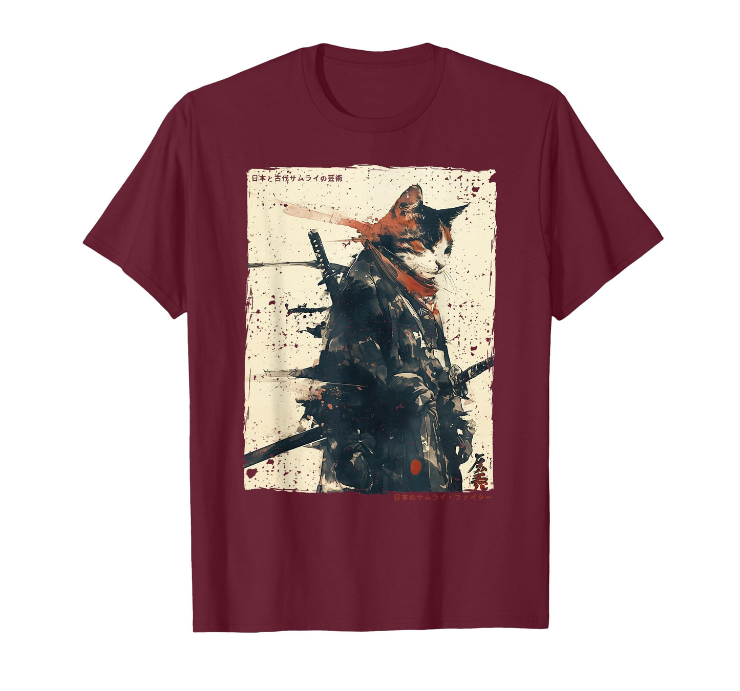 Samurai Cat Warrior Ukiyo Ink Artwork Cat Samurai T-Shirt