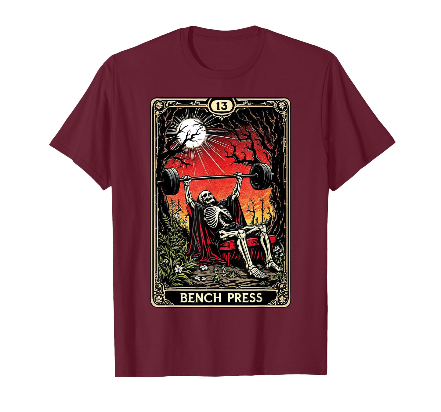 Funny Tarot Card Bench Press Gym Occult Workout Fitness T-Shirt