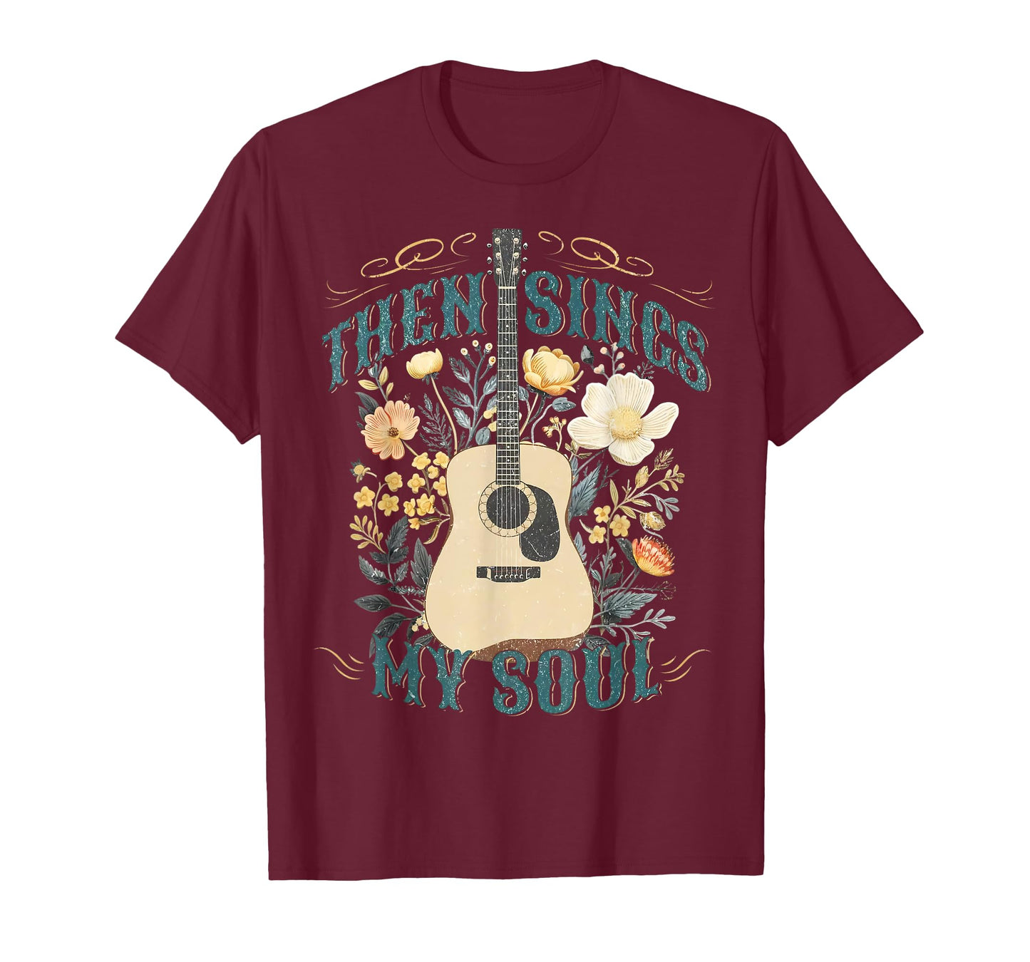 Vintage Floral Guitar Then Sings My Soul Christian Jesus T-Shirt