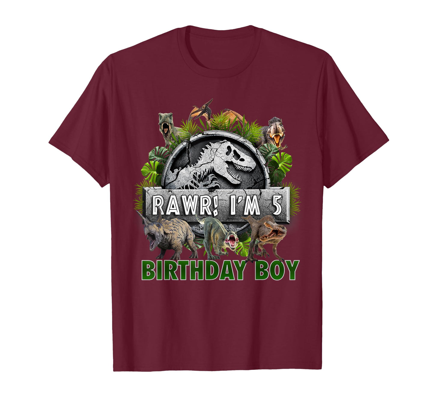 Kids 5 Year Old Shirt 5th Birthday Boy T Rex Dinosaur T-Shirt