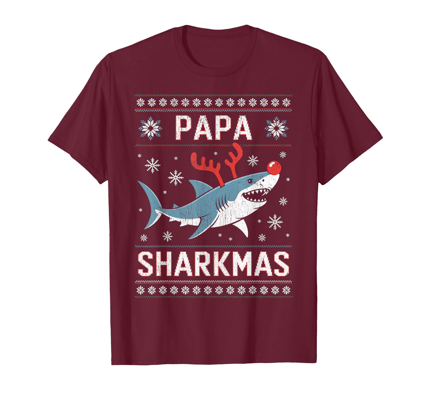 Papa Sharkmas Funny Shark Santa Hat Ugly Christmas Sweater T-Shirt