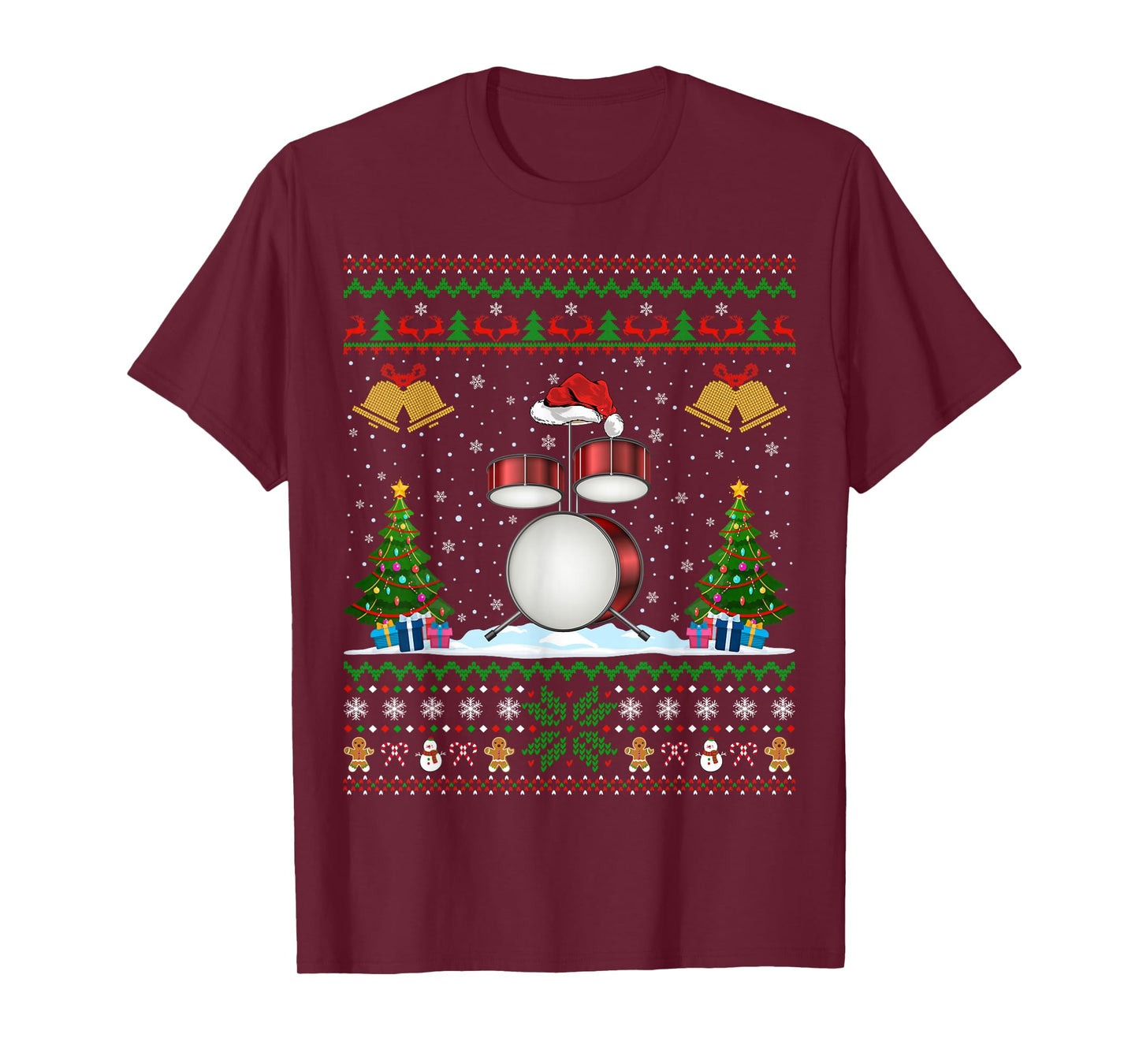 Drummer Xmas Ugly Sweater Musical Drum Christmas Pajamas T-Shirt