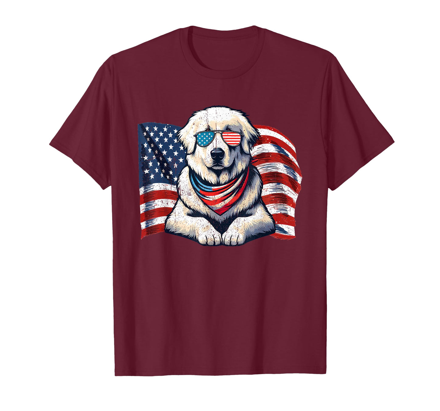 Great Pyrenees Dogs USA Flag Sunglasses Patriotic Vintage T-Shirt