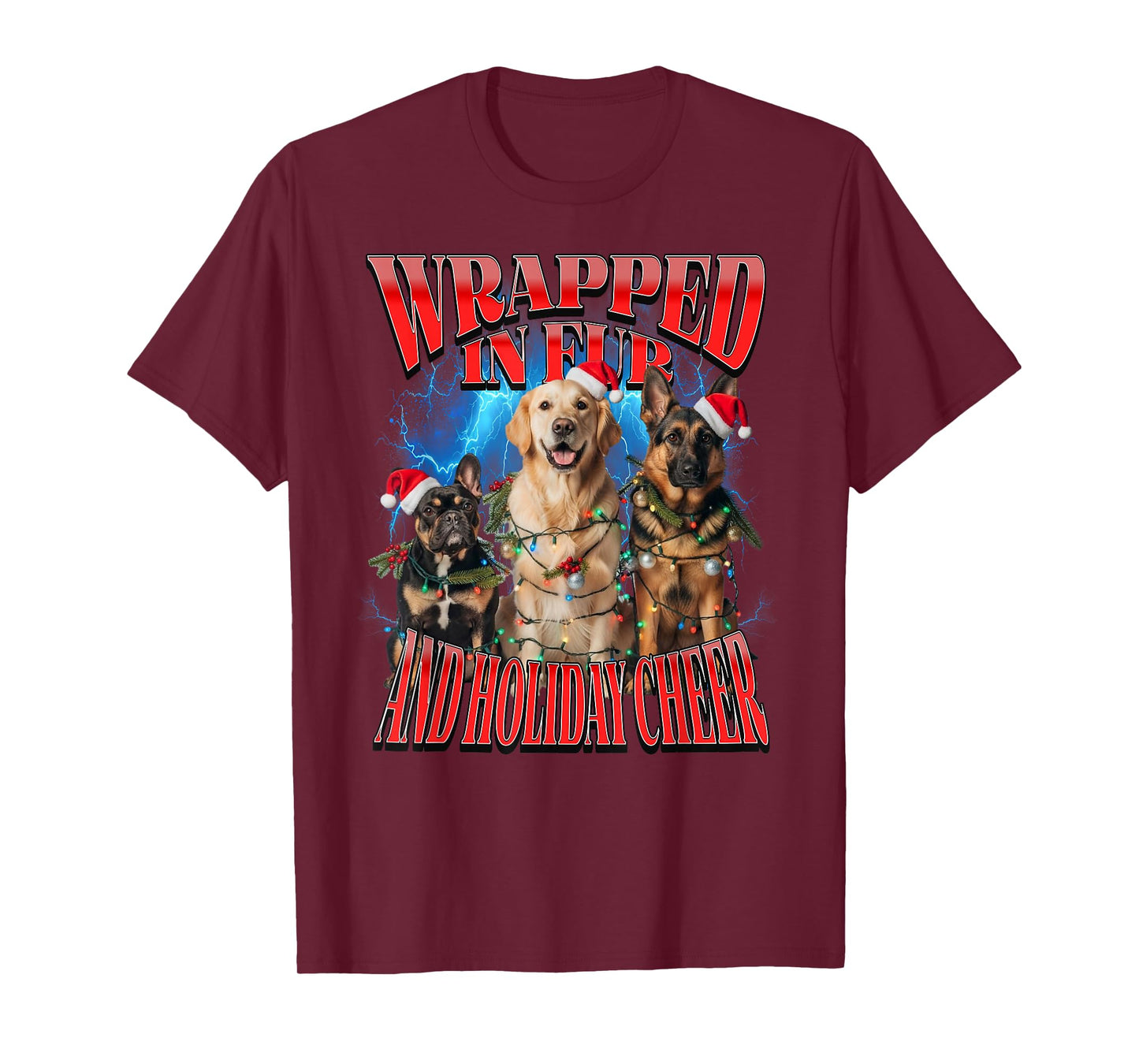 Wrapped in Fur and Holiday Cheer Funny Dog Breeds Bootleg T-Shirt