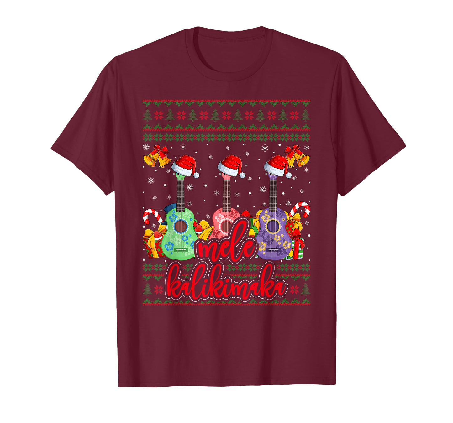 Mele Kalikimaka Ukulele Guitar Ugly Christmas Sweaters Xmas T-Shirt