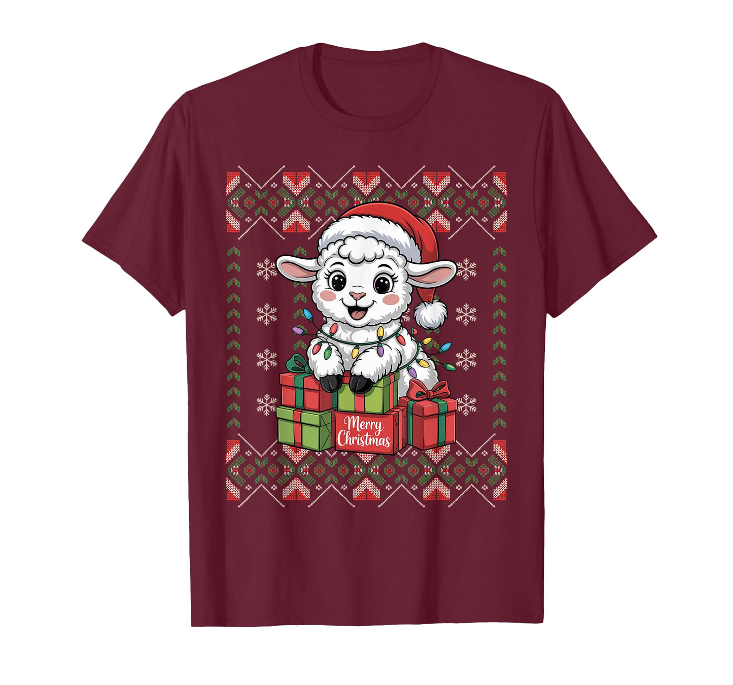 Santa Lamb Christmas Ugly Sweater Funny Holiday Pajamas T-Shirt