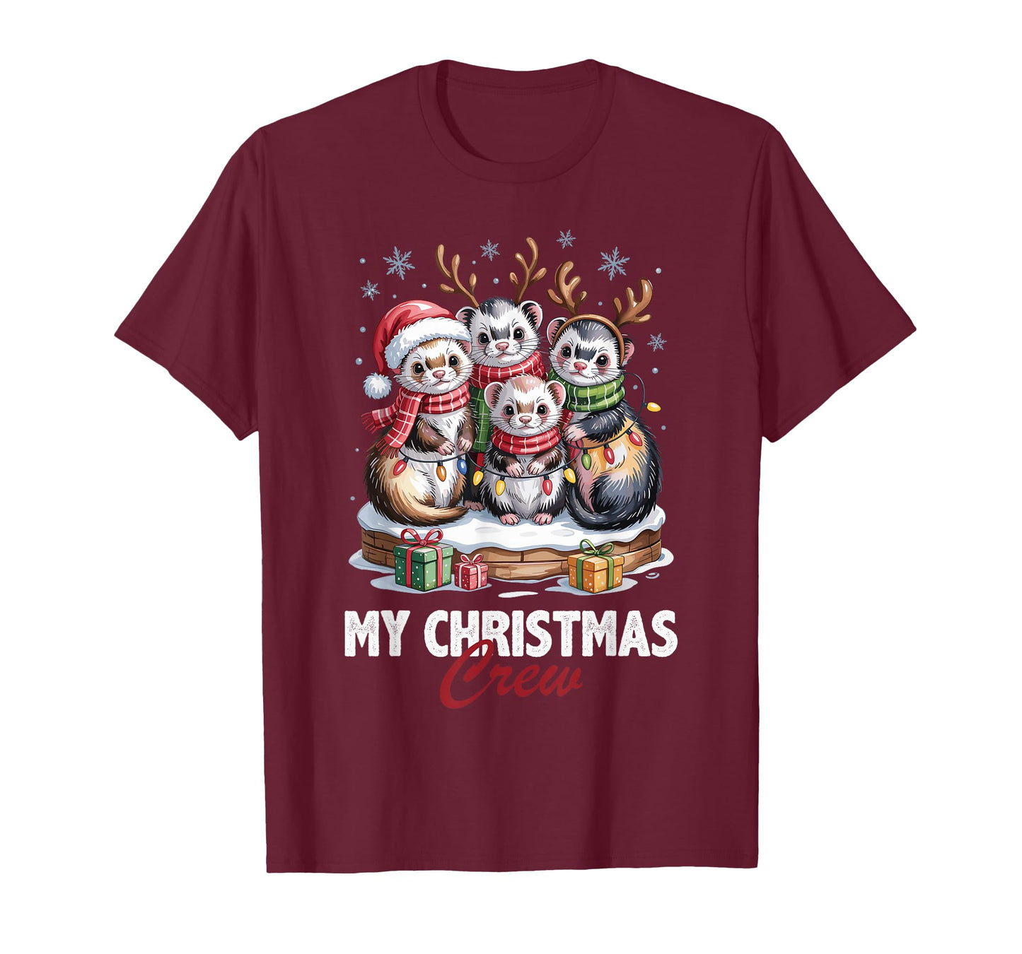 Ferret Christmas Crew Cute Pet Lovers Funny Holiday Pajama T-Shirt