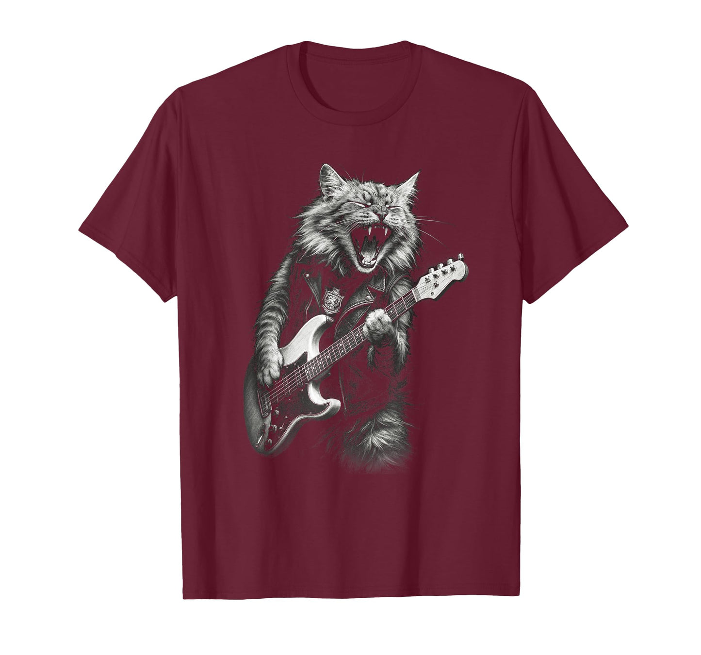 Vintage Rock Cat Playing Guitar Funny Guitar Cat Men Women T-Shirt
