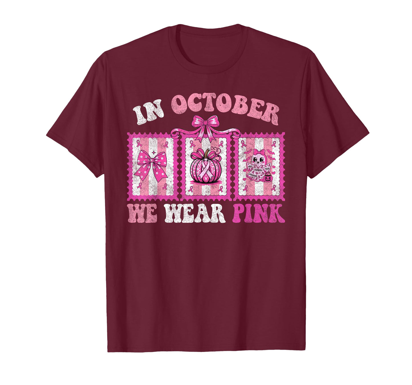 in October We Wear Pink Ghost Halloween Breast Cancer Month T-Shirt