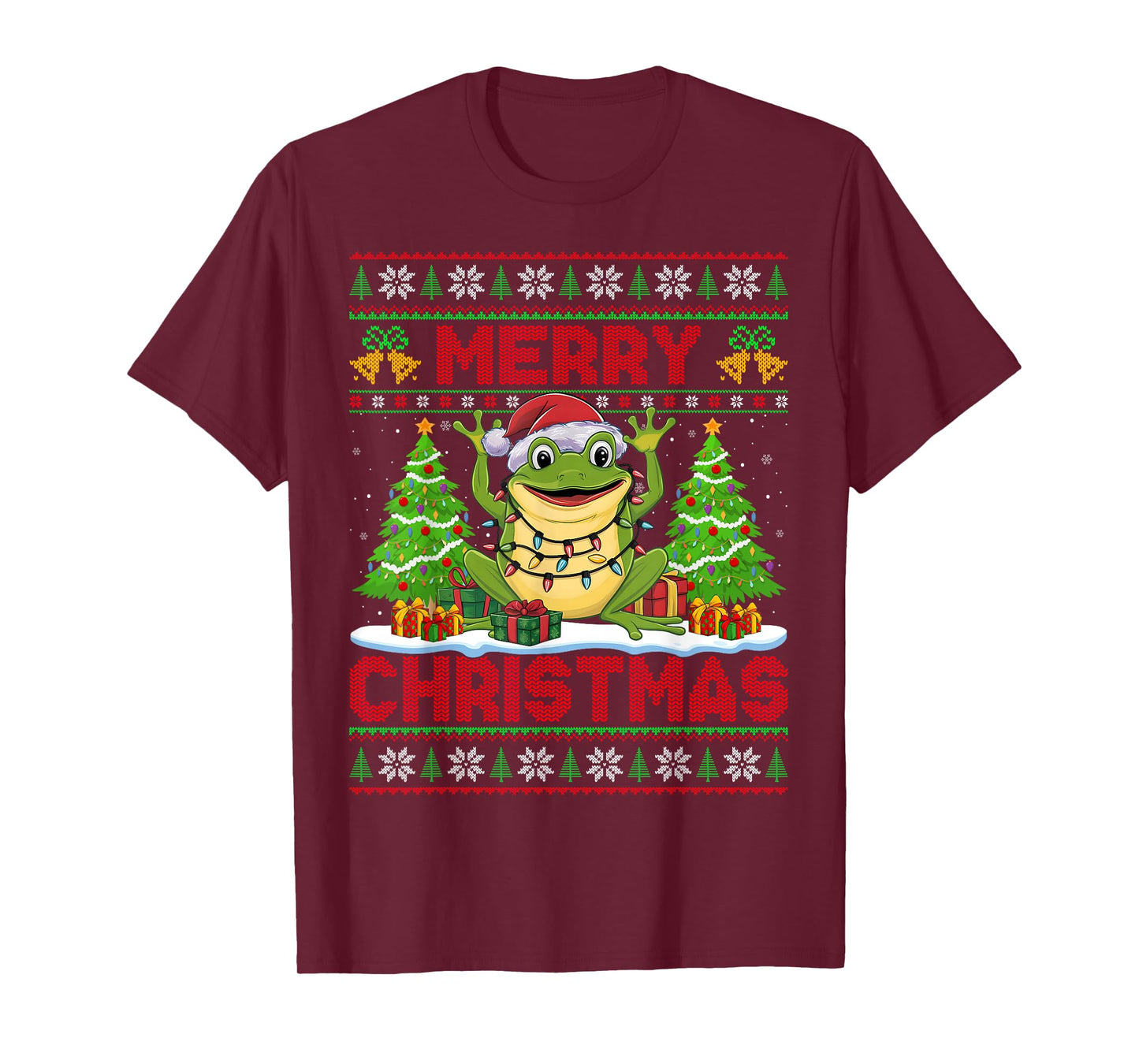 Frog Ugly Christmas Sweaters Funny Santa Hat Lights Xmas T-Shirt