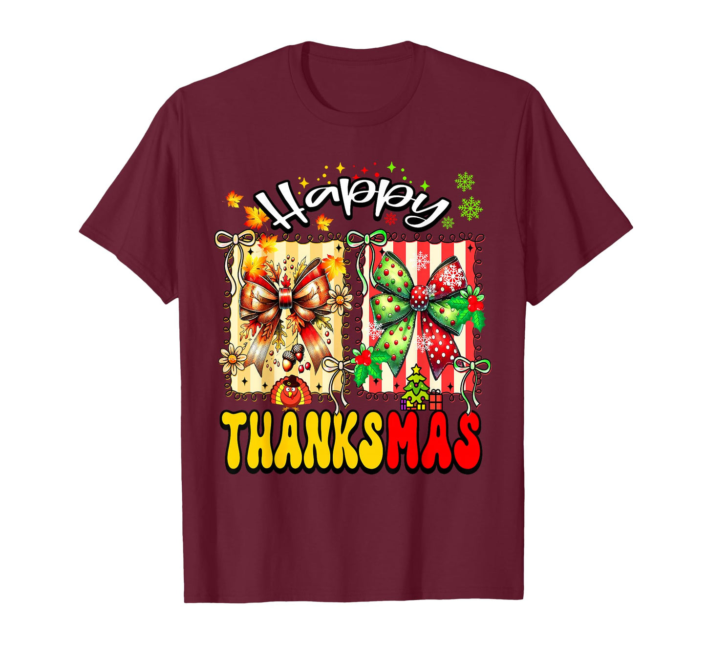 Happy ThanksMas Thanksgiving Christmas Coquette Bow Lover T-Shirt