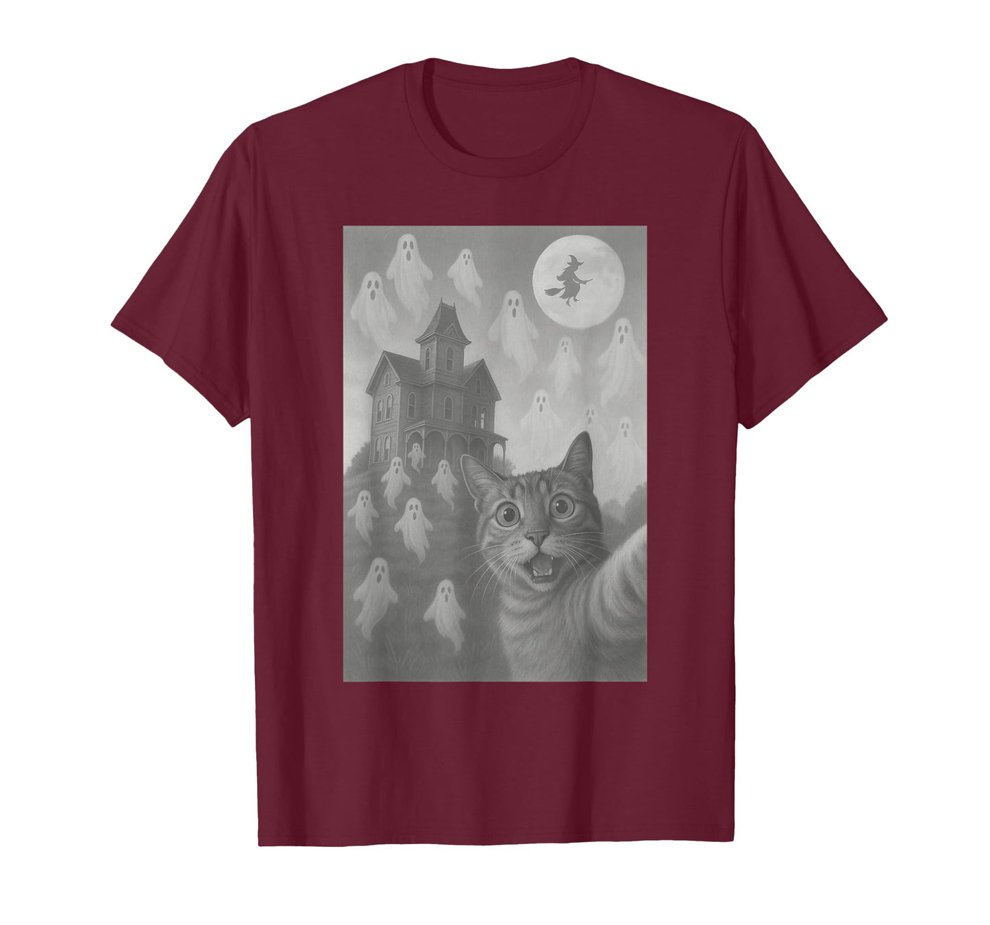 Halloween Cat Selfie Scary House Ghosts Funny Cat Halloween T-Shirt
