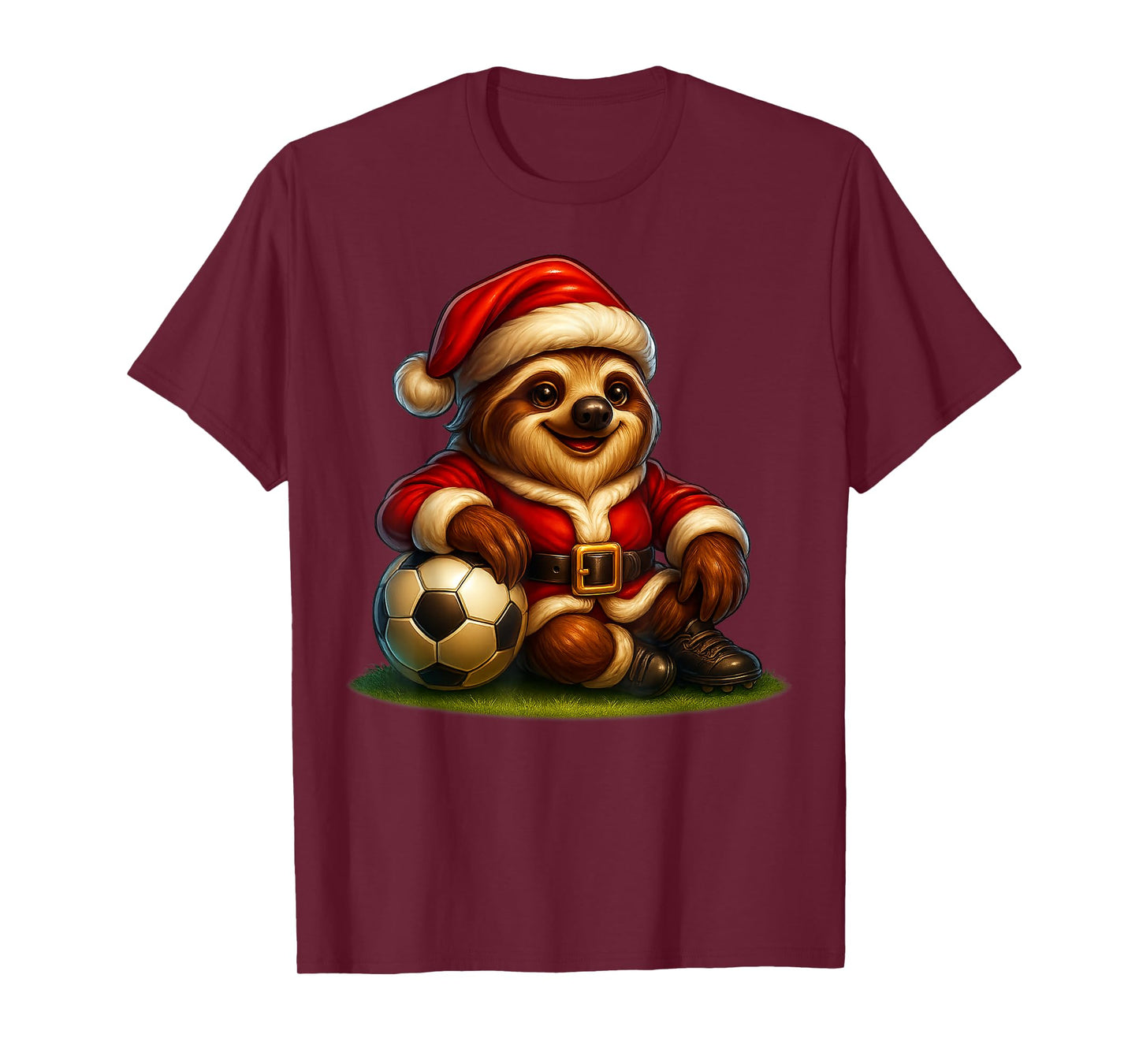 Sloth Christmas Tee Santa Playing Soccer Funny Xmas Football T-Shirt
