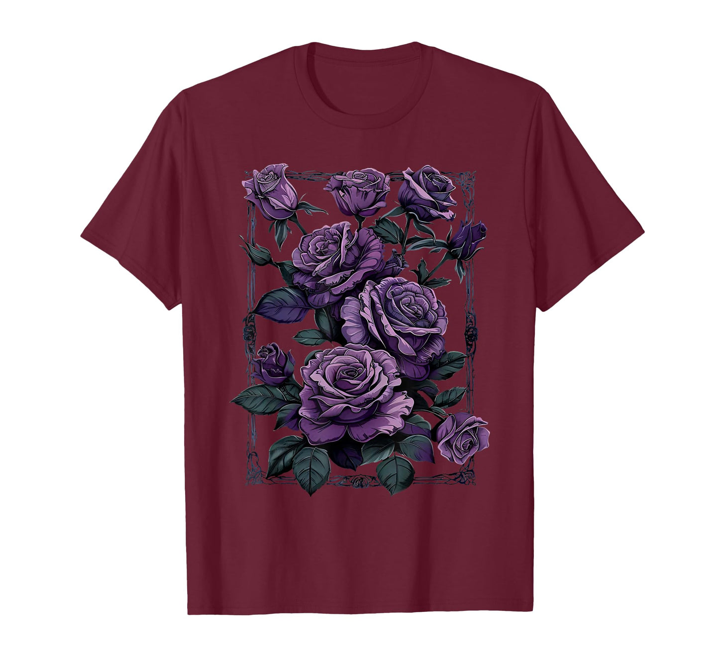 Vintage Purple Roses Flower Gothic Gardening Aesthetic Women T-Shirt
