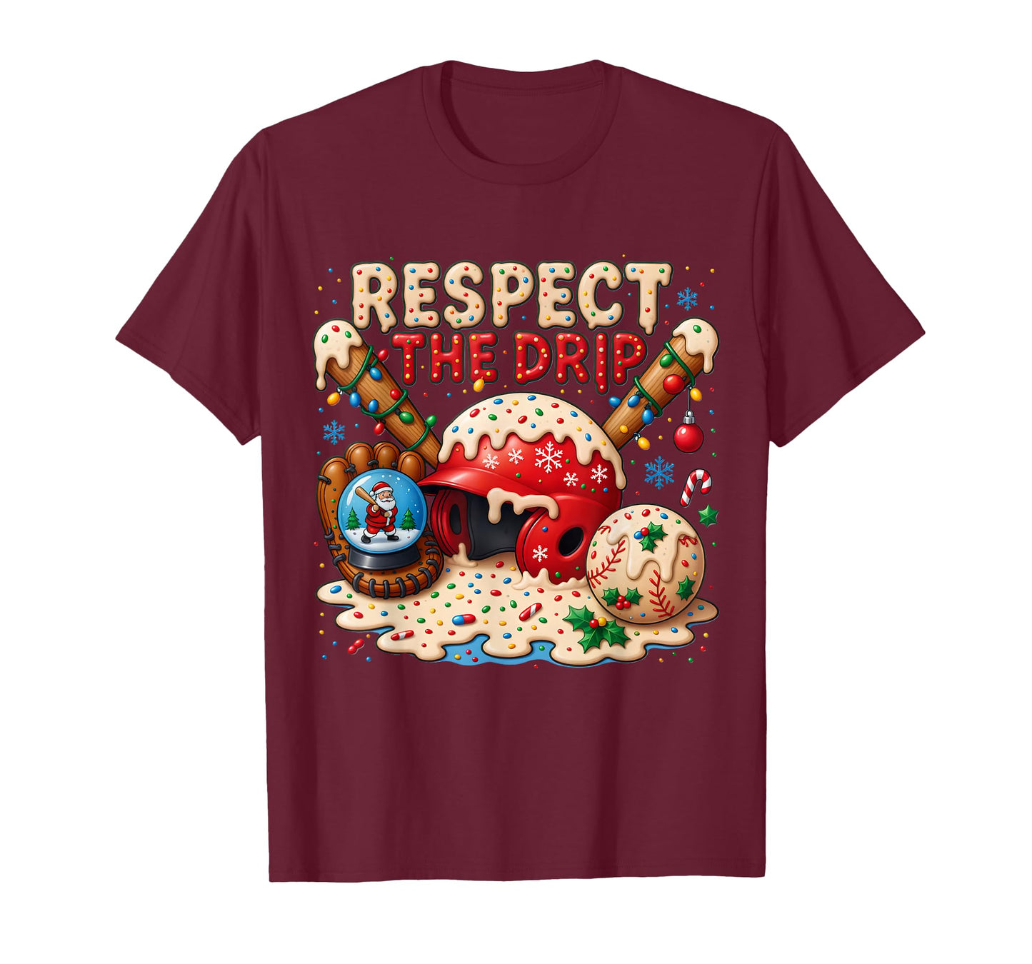 Christmas Baseball Respect The Drip Home Plate Ice Cream T-Shirt