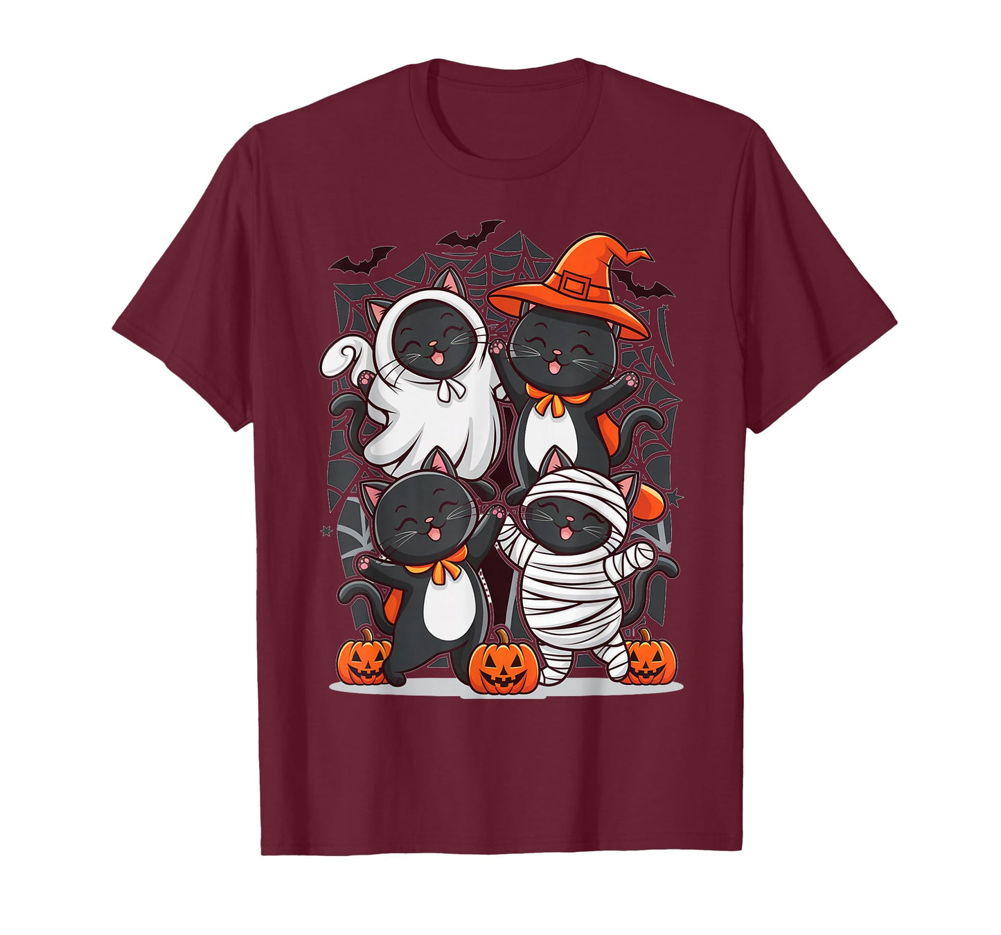 Retro Black Cat Witch Scary Halloween Pumpkin Women Kids T-Shirt