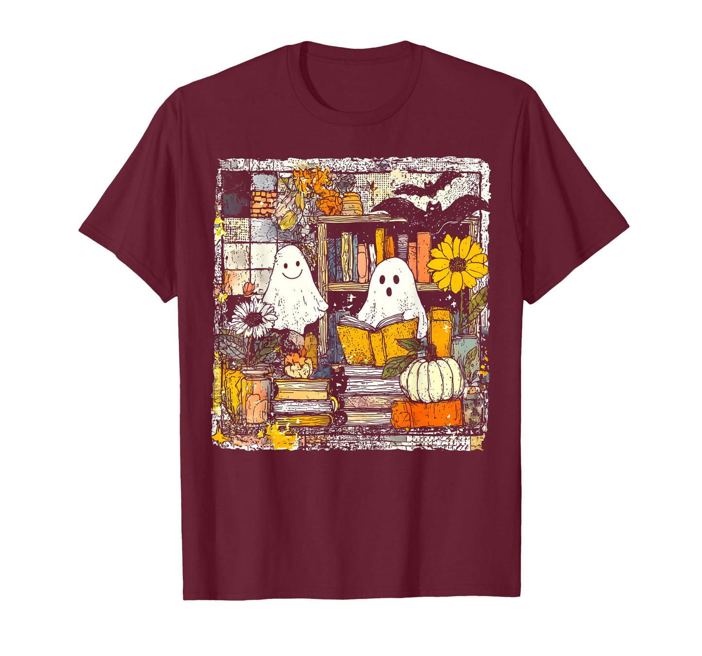 Vintage Ghost Reading Book Lovers Library Halloween Spooky T-Shirt